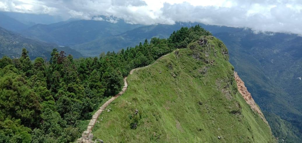 Aerial view of the Taray Bhir ridge and walking trail at Sadam Hills